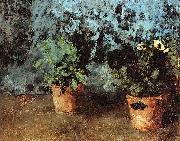 Carl Schuch Zwei Blumentopfe mit Stiefmutterchen Sweden oil painting artist